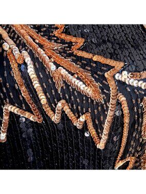 True Vintage Sequin Top Blouse Medium Black  Gold Batwing Sleeves New NWT 1990's